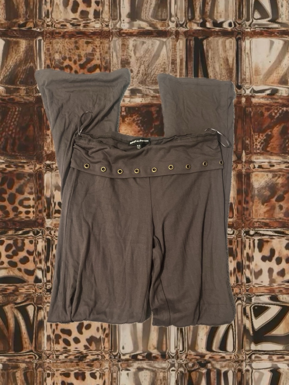 PacSun Women's Brown-Gray Wide Leg Eyelet Waist Pants